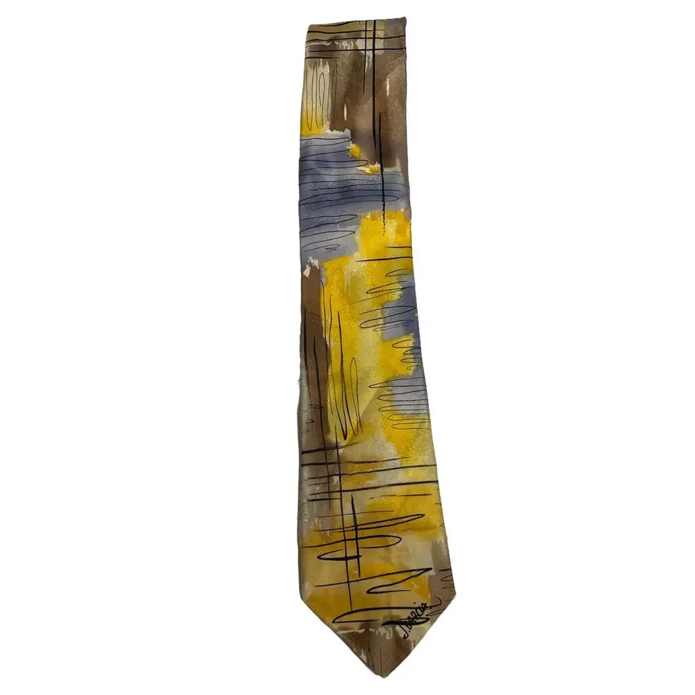 J. Garcia Special Edition Art Tie Mens Yellow Blue 100% Silk Jerry Garcia